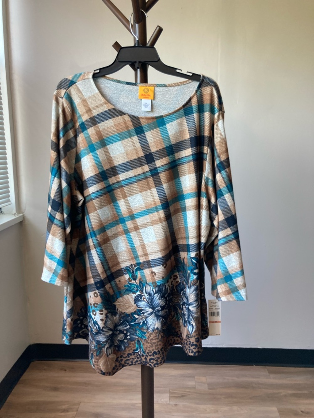 Ruby Rd plaid print floral print top casual business casual 2X - Picture 12 of 17